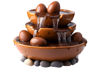 a bowl of chocolate eggs with water flowing from it.