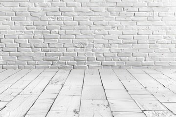 Fototapeta premium white brick wall and wooden floor in an empty room