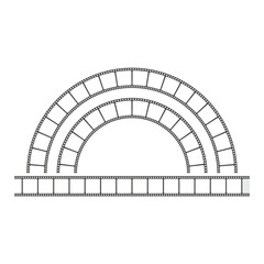 Fototapeta premium Filmstrip arch icon. Curved film frame. Vector cinema design. Abstract movie reel.