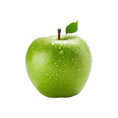 Green apple with droplets, white backdrop. Fresh, vibrant, and isolated concept for food blogs, healthy lifestyle designs, and print materials. Generative AI