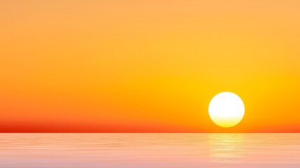 Vibrant Sunset Horizon, a stunning display of orange hues blending into the sky as the sun sets, creating a serene atmosphere with ample space for reflection.