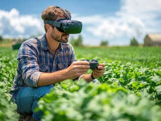 Fototapeta premium Farmer Using Virtual Reality to Plan Sustainable Precision Crop Rotation