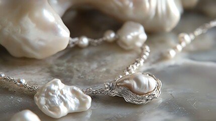 Elegant pearl jewelry showcased on a shimmering shell background, highlighting the natural beauty and luster of each piece.