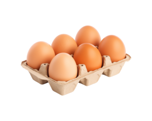 Brown eggs in a cardboard container are ideal for food packaging, farm fresh produce advertising, egg carton design, and cooking recipes content. Generative AI