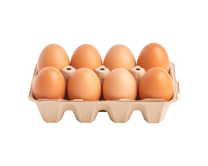 Brown eggs in a cardboard container are ideal for food packaging, farm fresh produce advertising, egg carton design, and cooking recipes content. Generative AI