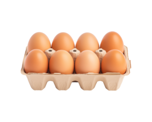Brown eggs in a cardboard container are ideal for food packaging, farm fresh produce advertising, egg carton design, and cooking recipes content. Generative AI