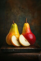 Fresh pear fruit on table with dark background