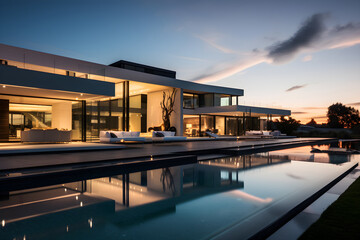 Luxury Real Estate: Majestic Modern Estate Under the Twilight Sky