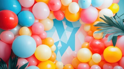 Vibrant Geometric Balloon Arch Backdrop for Modern