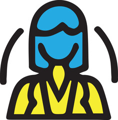 A female business person vector icon and logo illustration design, flat outline, line art style isolated on white background.