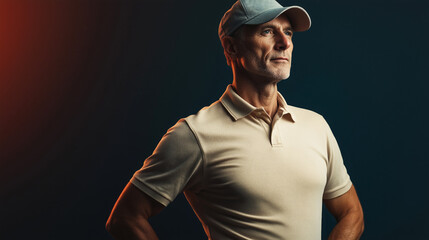 Retrato de un hombre con una gorra. Vestido con ropa deportiva elegante para practicar deporte de lujo.