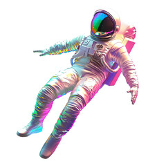 Iridescent colored or holographic astronaut isolated on transparent background