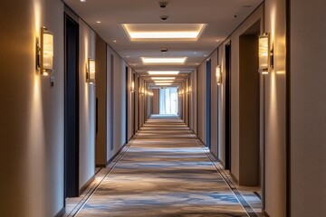 Hotel Hallway Design: Modern Corridor with Long Carpet and Stylish Ceiling Light