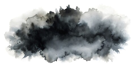 Watercolor Abstract Black Inkblot with Soft Diffuse Edges