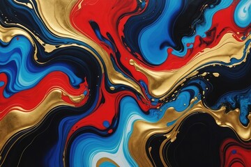 abstract colourful marble background fluid art painting alcohol ink style with a mix of black, gold, red and blue colours
