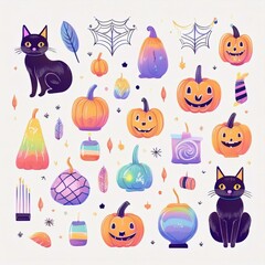 Naklejka premium ハロウィンのイラストセット