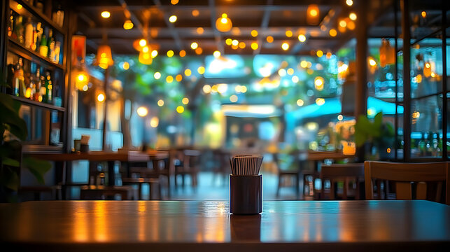 Blur Thai style interior restaurantBackground blurred couter coffee bar Resturant cafe cafe blurred background with bokeh : Generative AI