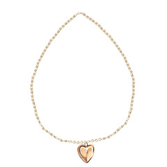 Gold chain with watercolor heart pendant. Isolated jewelry illustration for catalog design, postcards, advertising campaigns, fashion magazines, social networks, pattern creation