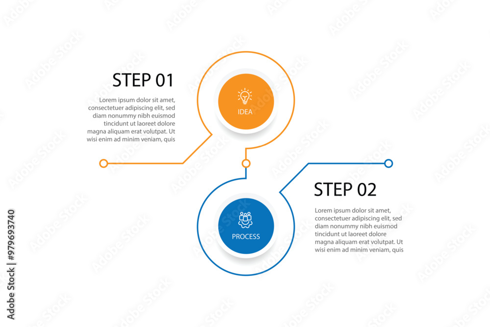 Leinwandbilder 2 step line process infographic template vector with icons and circle concept can be used for workflow, business information, presentation and web data visualization 