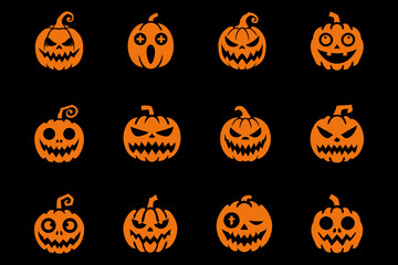 Horror and scary halloween faces silhouette icon, Pumpkin, emoji and tattoo ghost smile spooky jack evil mouth eyes scary silhouette vector illustration .
