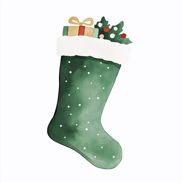 recommend clip art: Watercolor Christmas stocking with gifts