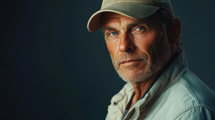 Retraro de hombre mayor con gorra. Posando con elegancia y un aspecto lujoso.