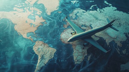 Fototapeta premium the map shows the plane from above. Selective focus