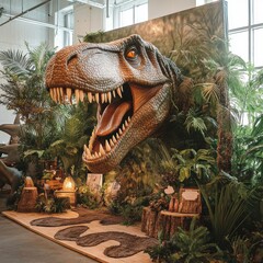 Tyrannosaurus Rex Dinosaur Head Jungle Exhibit