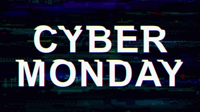 Cyber Monday glitch banner. Web banner for cyber monday sales with distortion effect. Digital sales. Glitch design for advertising on websites. 4K.