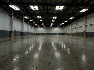 Empty warehouse with polished concrete and ready for storage or manufacturing.