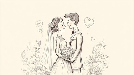 A couple is holding hands and a bouquet of flowers