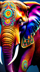 Fototapeta premium close up elephant head colorful rainbow ornate abstract design art 