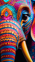 Obraz premium close up elephant face colorful rainbow ornate abstract design art 