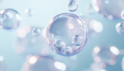 A 3D illustration of glowing hydration bubbles gently penetrating the skin surface, visualizing the effects of moisturizing serums.