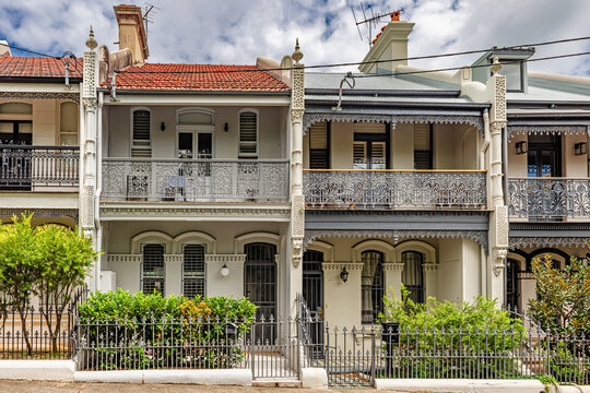 Historic Victorian terraced houses in Paddington, a district of Sydney, Australia