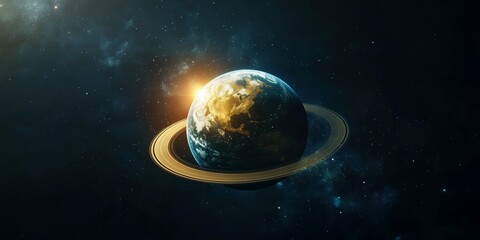 Obraz premium Abstract planetary background, Earth floating in space with glowing highlights, sci-fi theme for digital or print backgrounds, cosmic space wallpaper