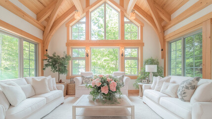 Cottage-style cozy living room floral patterns