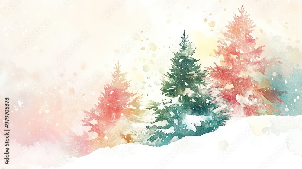 Poster A painting of three trees with snow on them