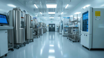Naklejka premium A detailed view of the different stages in vaccine production, from research to mass production in a modern facility