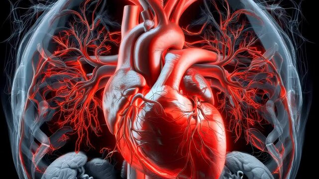 Heart pumping blood through arteries and veins mri scan animated