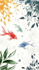 Fototapeta premium Watercolor Fish and Plants