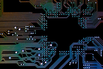 Background with a printed circuit board. The concept of modern technologies.