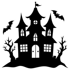 Halloween haunted house silhouette illustration on white background