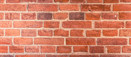 Detailed red brick wall background texture, copy space.