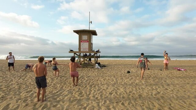 People working out on the beach