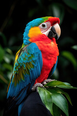 Obraz premium A playful parrot perched on its owner's shoulder, showing off its vibrant feathers and quirky personality