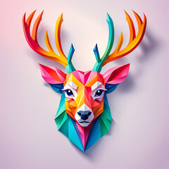 Fototapeta premium illustration of paper art deer animal mascot head logo on the abstract background.