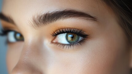 Obraz premium Close-up of a blue eye with gold glitter eyeshadow.