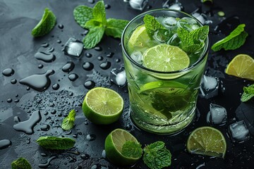 Fototapeta premium A glass of limeade with a lime wedge in it