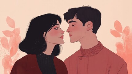 Obraz premium A man and a woman are kissing in a drawing